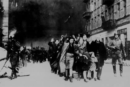 Jewish civilians during the destruction of the Warsaw Ghetto, 1943.
